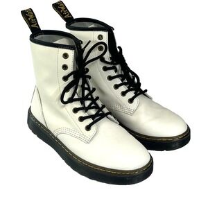 Dr. Martens Zavala Boots Womens 7 White Smooth Leather Combat Lace Up‎ Air Wair